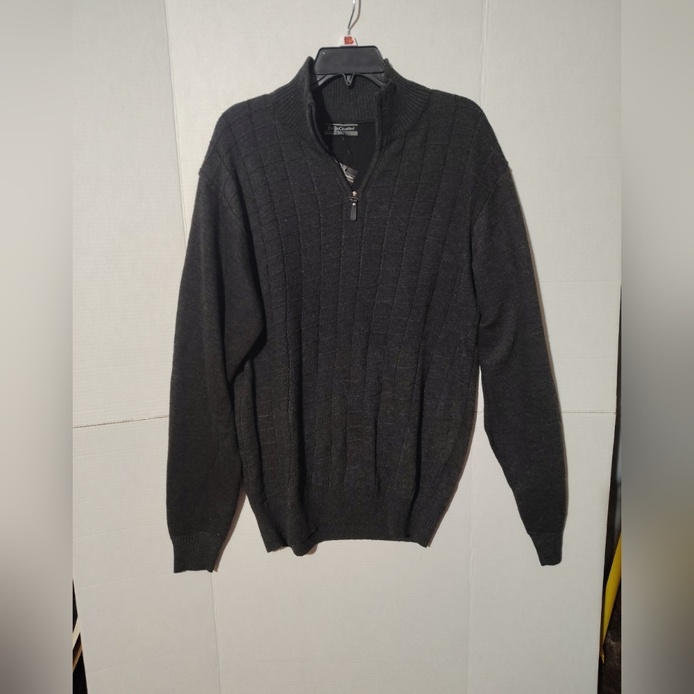 Black Zip Up Sweater with Classic Knit Design Dark Gray